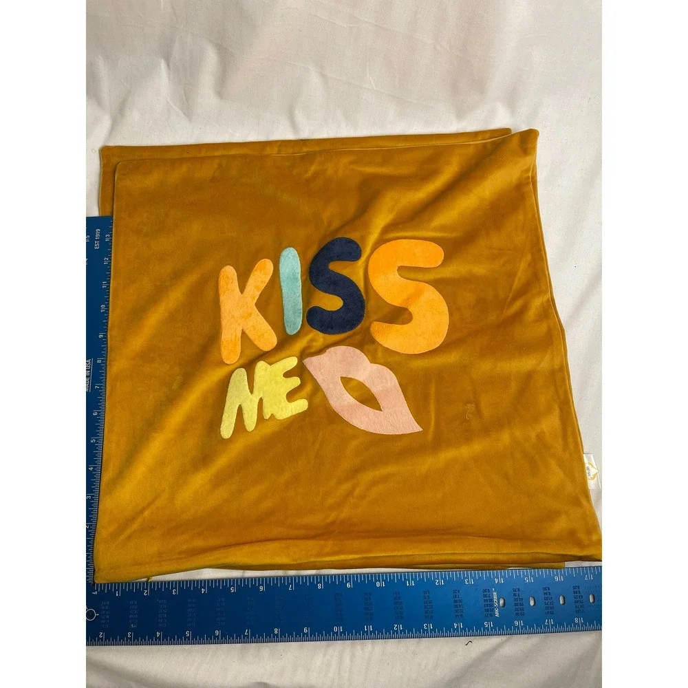 Set of 4 Kiss Me Velvet Throw Pillow Covers Teal Blue Mustard Yellow 17x17 Retro